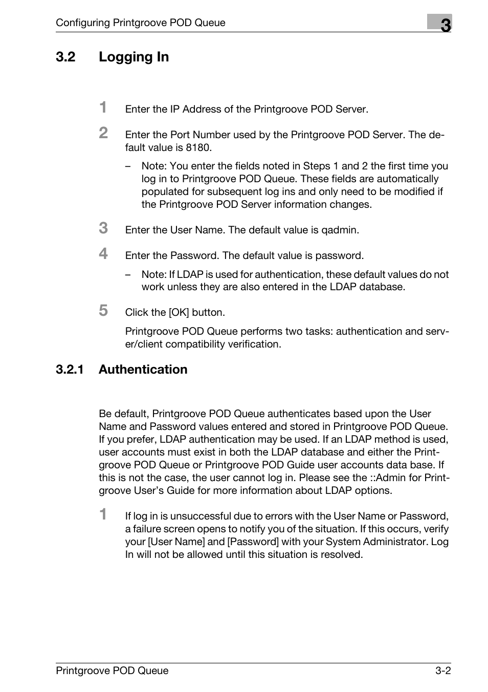 2 logging in, Logging in -2, Authentication -2 | Konica Minolta Printgroove User Manual | Page 23 / 195