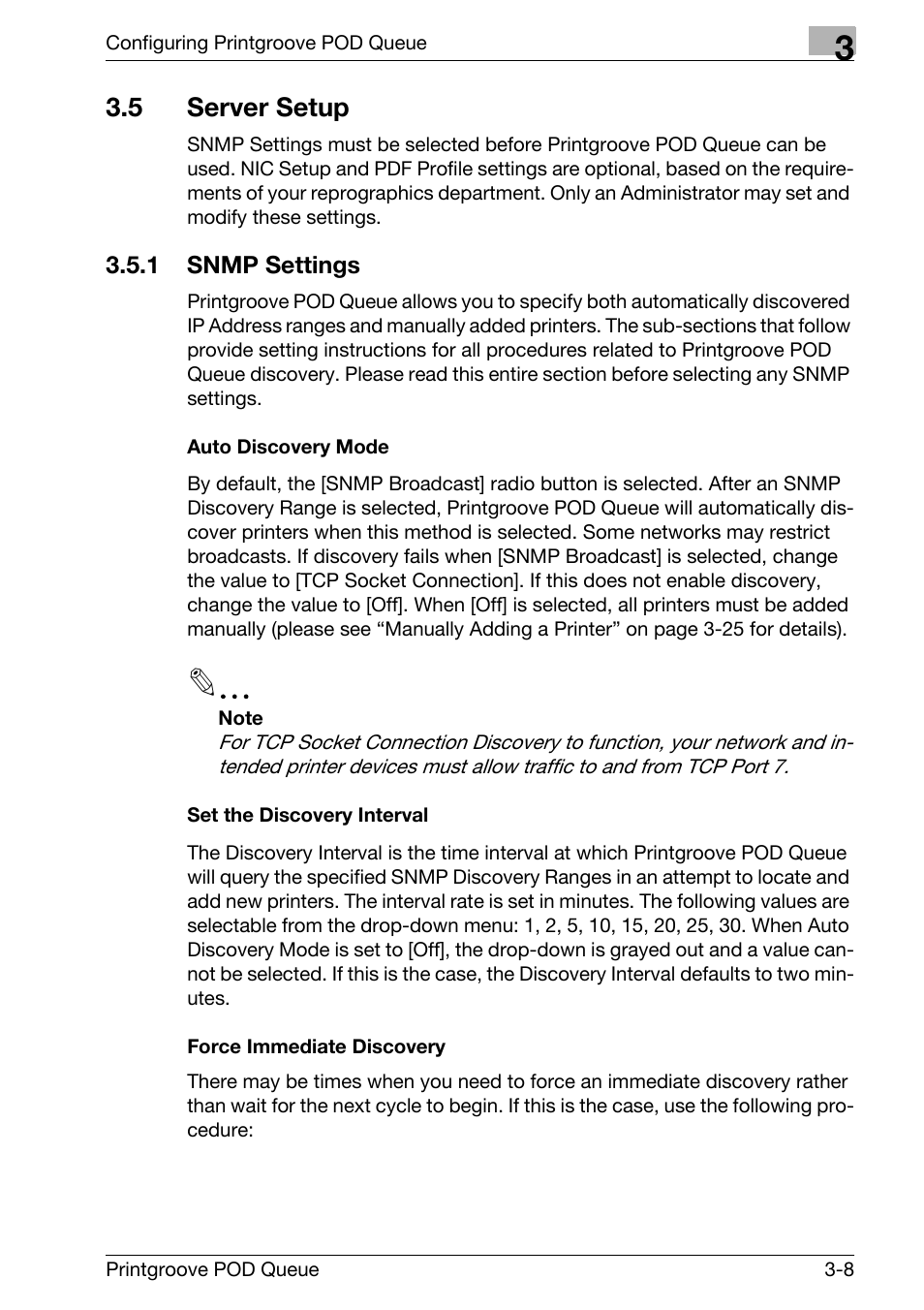 5 server setup, Server setup -8, Snmp settings -8 | Konica Minolta Printgroove User Manual | Page 29 / 195