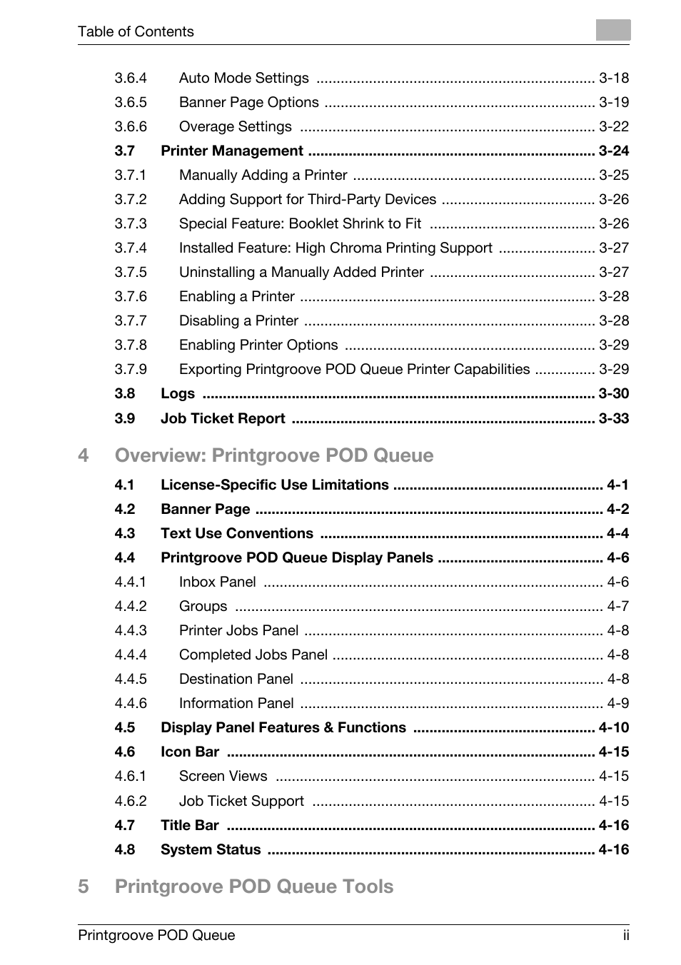 4overview: printgroove pod queue, 5printgroove pod queue tools | Konica Minolta Printgroove User Manual | Page 3 / 195