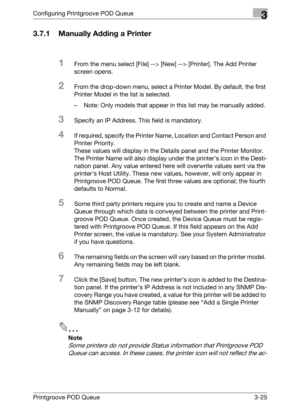 Manually adding a printer -25 | Konica Minolta Printgroove User Manual | Page 46 / 195