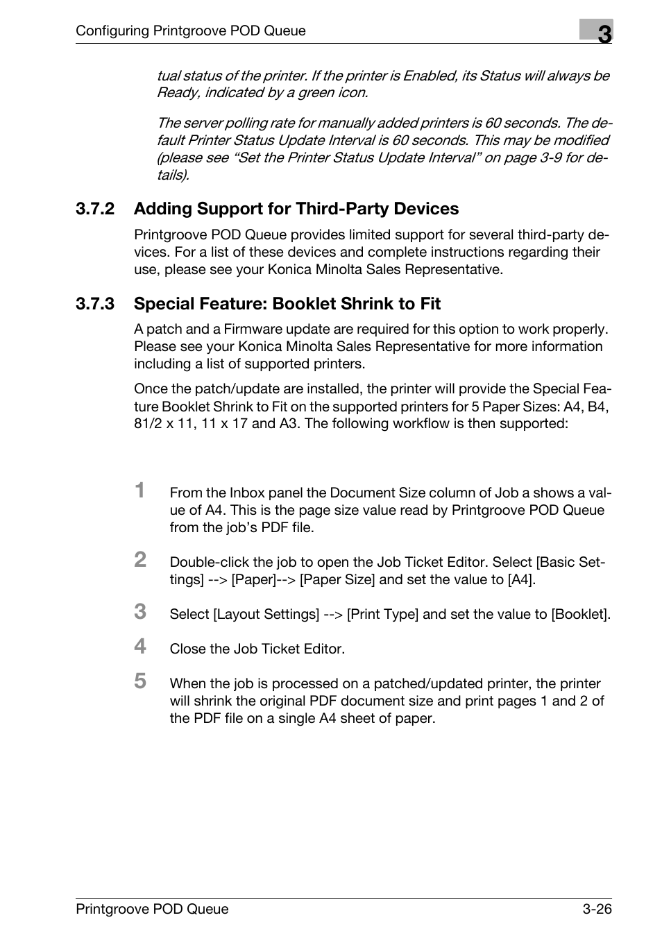 Adding support for third-party devices -26, Special feature: booklet shrink to fit -26 | Konica Minolta Printgroove User Manual | Page 47 / 195