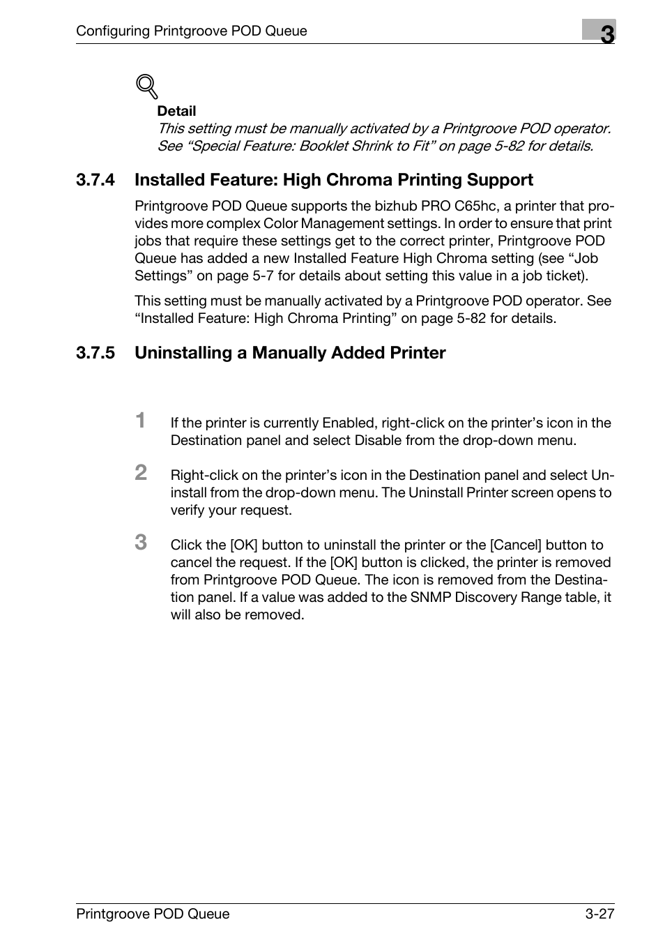 Uninstalling a manually added printer -27 | Konica Minolta Printgroove User Manual | Page 48 / 195