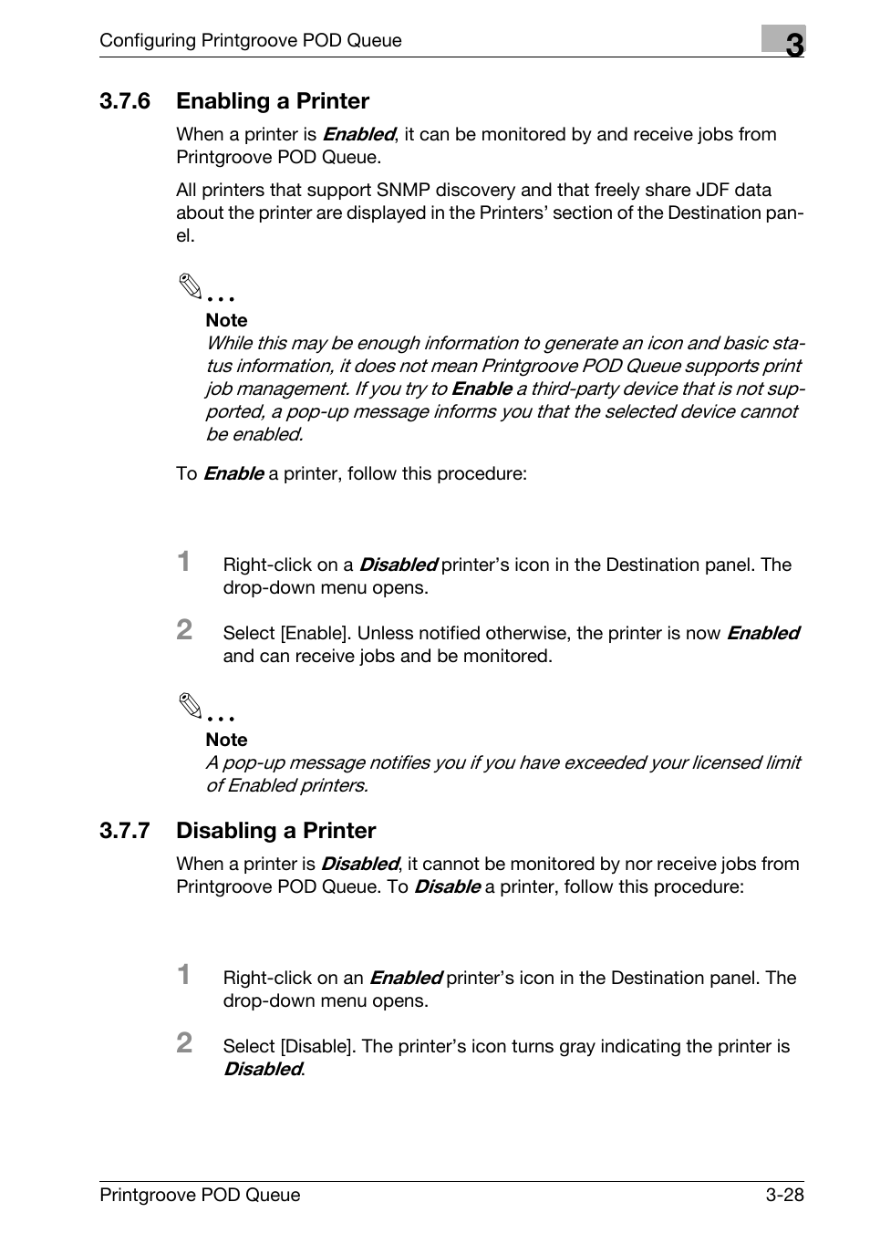Enabling a printer -28, Disabling a printer -28 | Konica Minolta Printgroove User Manual | Page 49 / 195