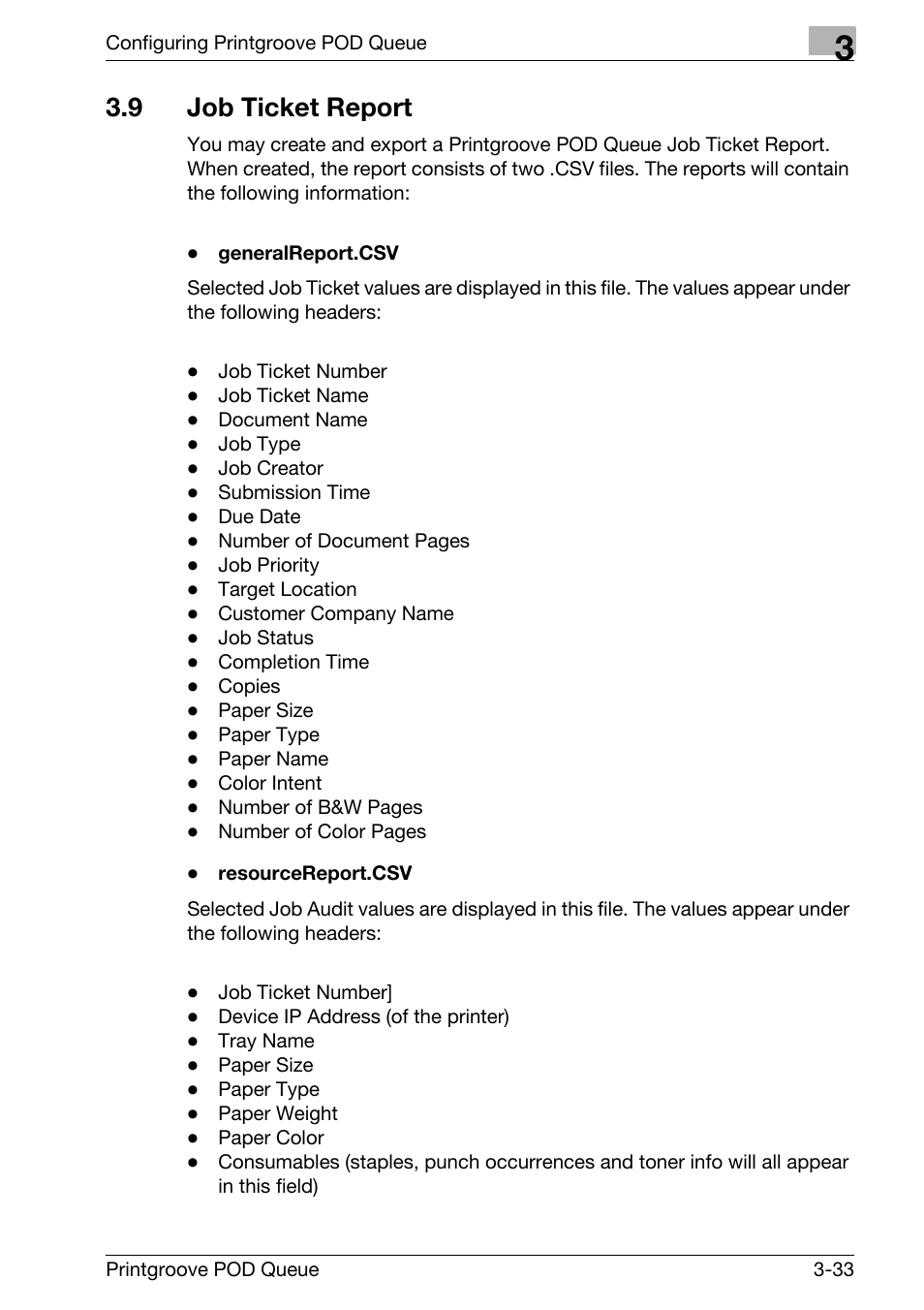 9 job ticket report, Job ticket report -33 | Konica Minolta Printgroove User Manual | Page 54 / 195