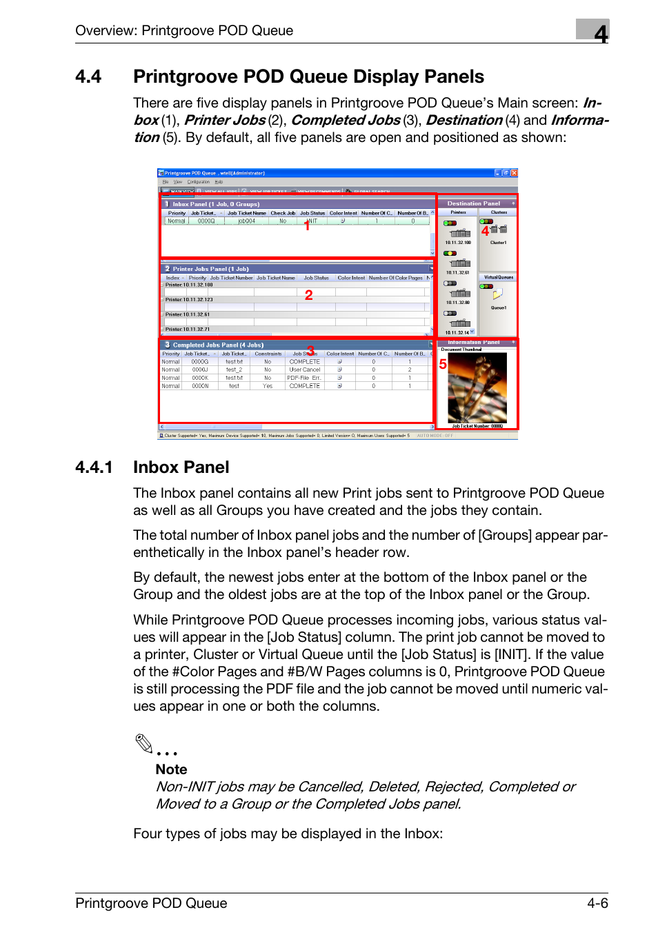 4 printgroove pod queue display panels, Printgroove pod queue display panels -6, Inbox panel -6 | Konica Minolta Printgroove User Manual | Page 61 / 195