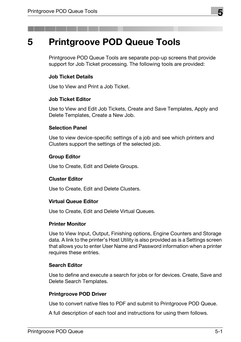 5 printgroove pod queue tools, Printgroove pod queue tools, 5printgroove pod queue tools | Konica Minolta Printgroove User Manual | Page 72 / 195