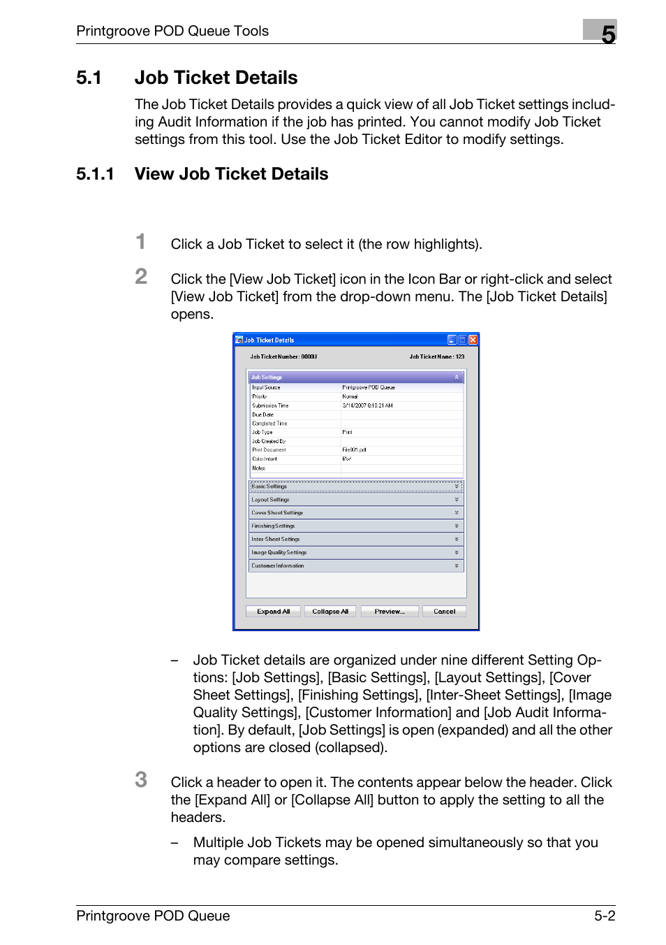 1 job ticket details, Job ticket details -2, View job ticket details -2 | Konica Minolta Printgroove User Manual | Page 73 / 195
