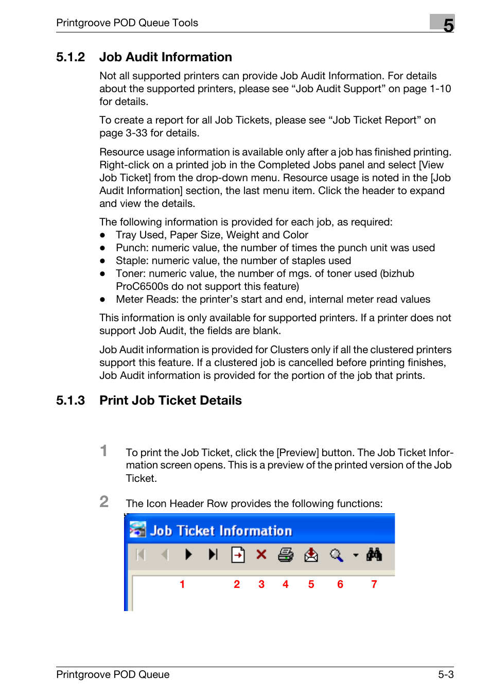 Job audit information -3, Print job ticket details -3 | Konica Minolta Printgroove User Manual | Page 74 / 195