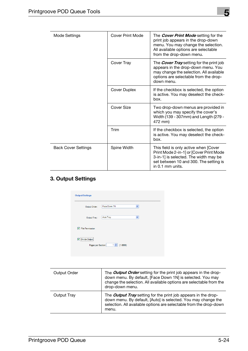 Printgroove pod queue tools, Printgroove pod queue 5-24 3. output settings | Konica Minolta Printgroove User Manual | Page 95 / 195