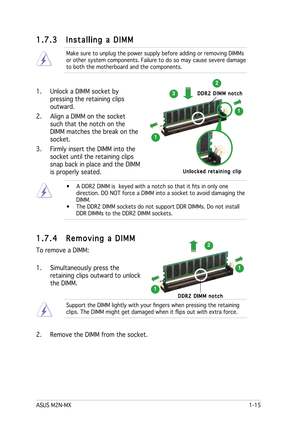 3 installing a dimm, 4 removing a dimm | Asus M2N-MX User Manual | Page 25 / 86