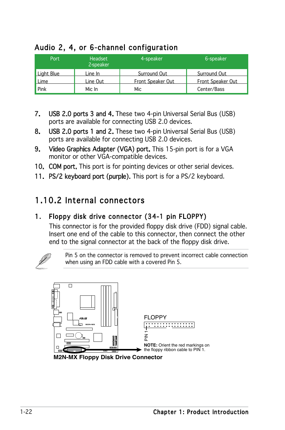 2 internal connectors, Audio 2, 4, or 6-channel configuration | Asus M2N-MX User Manual | Page 32 / 86