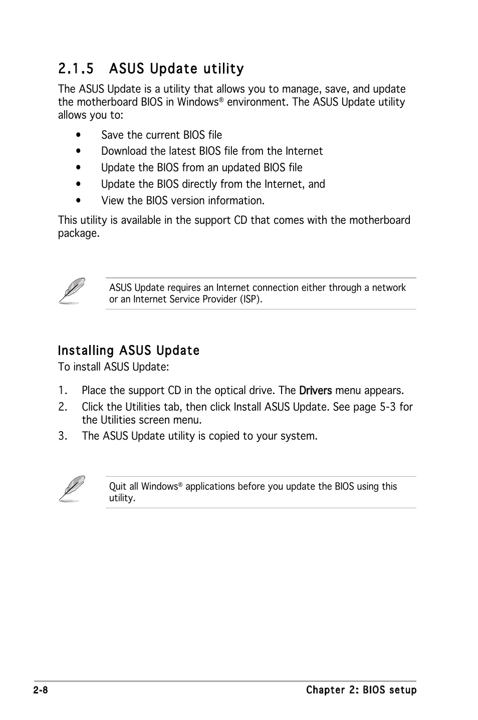 5 asus update utility, Installing asus update | Asus M2N-MX User Manual | Page 48 / 86