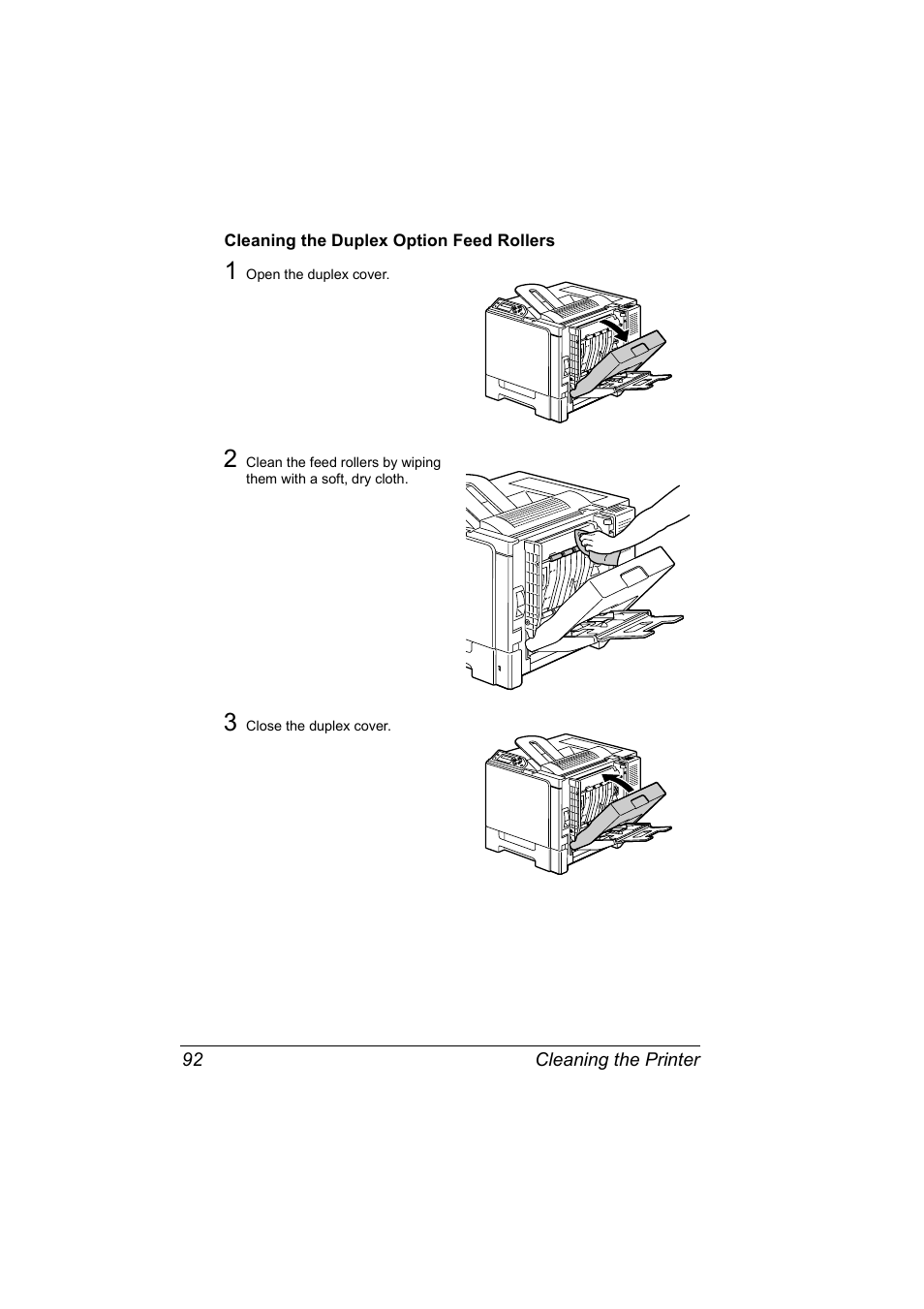 Cleaning the duplex option feed rollers, Cleaning the duplex option feed rollers 92 | Konica Minolta Magicolor 5440 DL User Manual | Page 102 / 164
