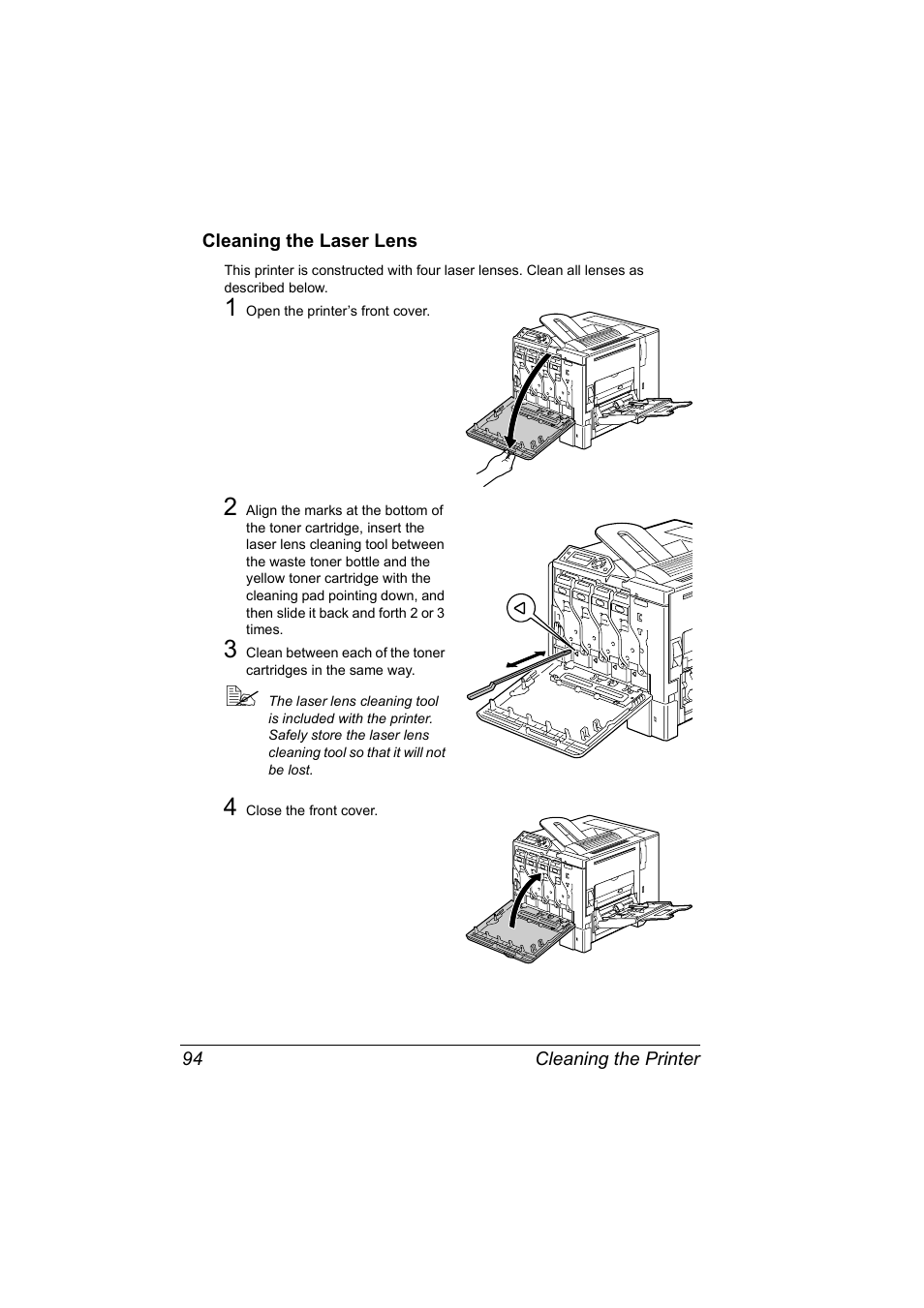 Cleaning the laser lens, Cleaning the laser lens 94 | Konica Minolta Magicolor 5440 DL User Manual | Page 104 / 164
