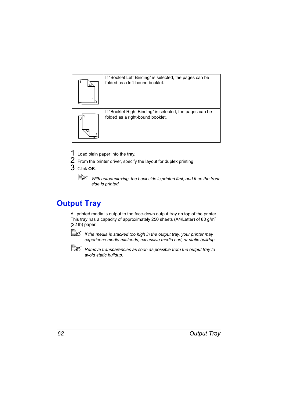 Output tray, Output tray 62 | Konica Minolta Magicolor 5440 DL User Manual | Page 72 / 164