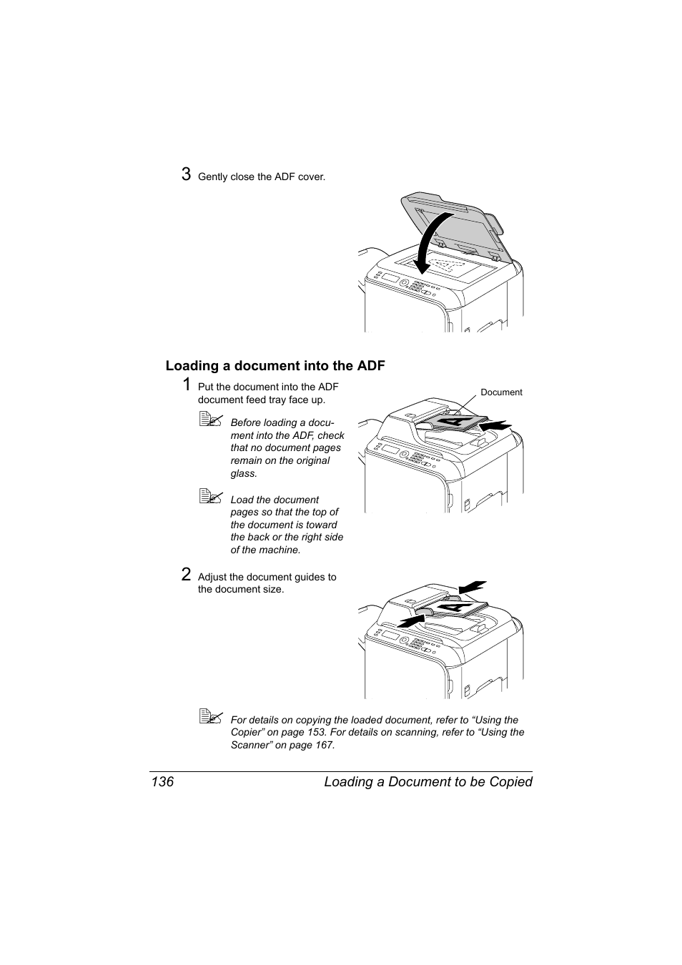 Loading a document into the adf, Loading a document into the adf 136 | Konica Minolta MAGICOLOR 4695MF User Manual | Page 150 / 346