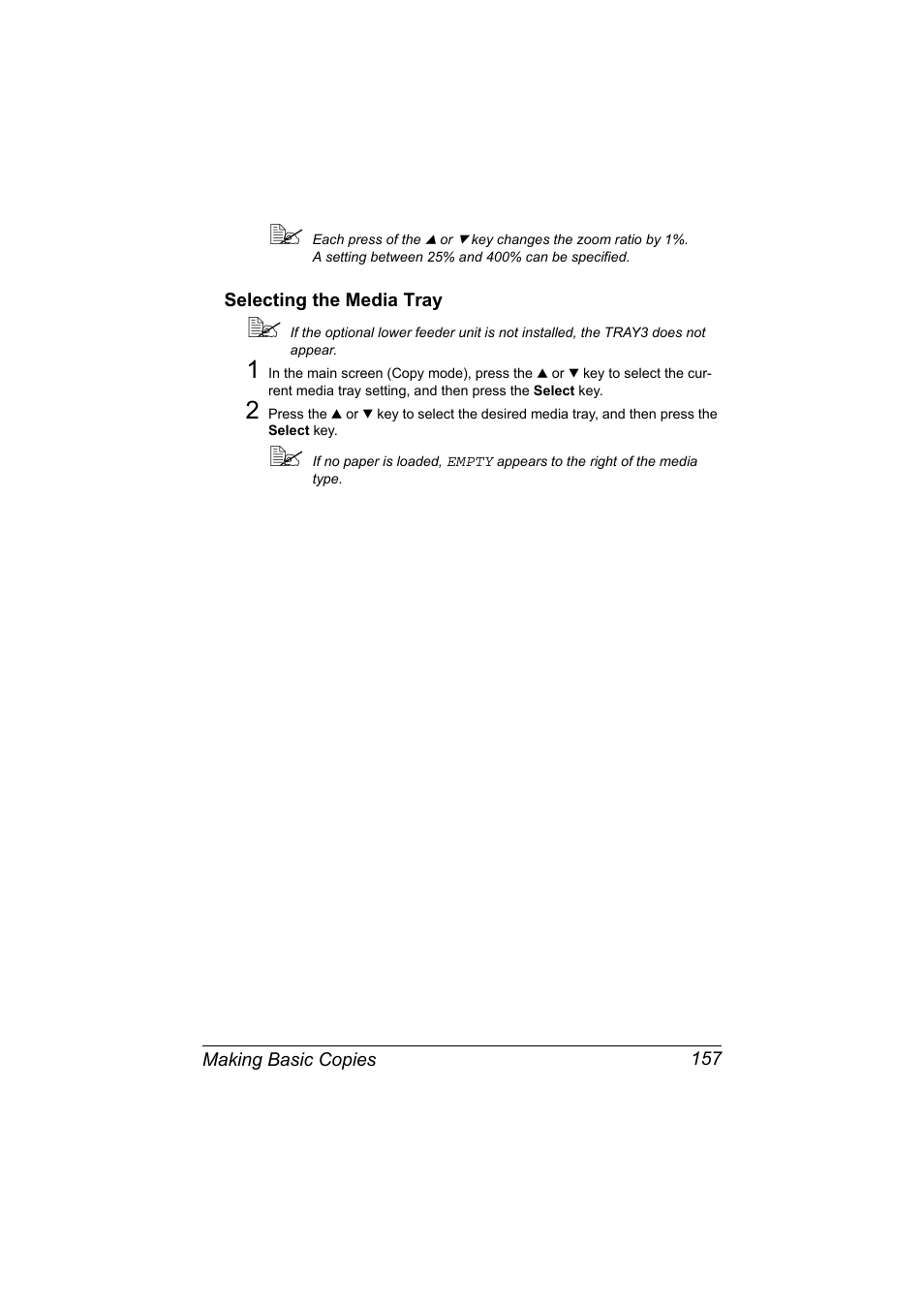 Selecting the media tray, Selecting the media tray 157 | Konica Minolta MAGICOLOR 4695MF User Manual | Page 171 / 346