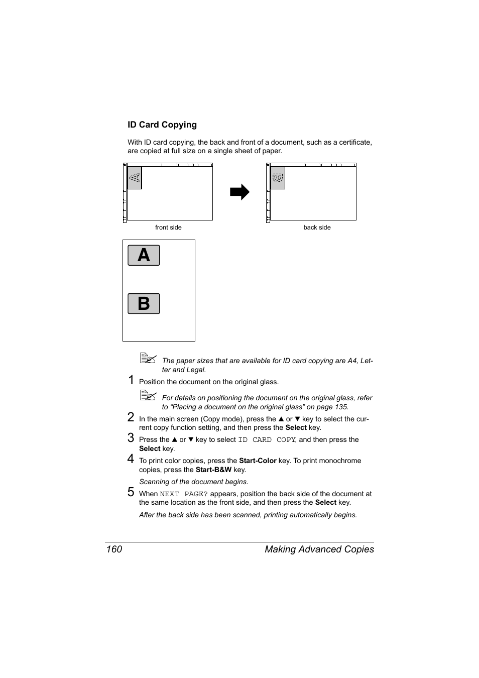 Id card copying, Id card copying 160 | Konica Minolta MAGICOLOR 4695MF User Manual | Page 174 / 346
