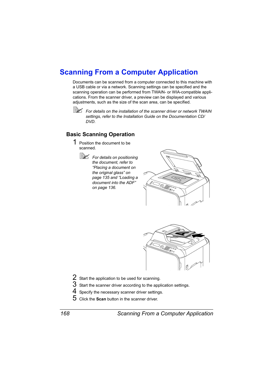 Scanning from a computer application, Basic scanning operation, Scanning from a computer application 168 | Basic scanning operation 168 | Konica Minolta MAGICOLOR 4695MF User Manual | Page 182 / 346