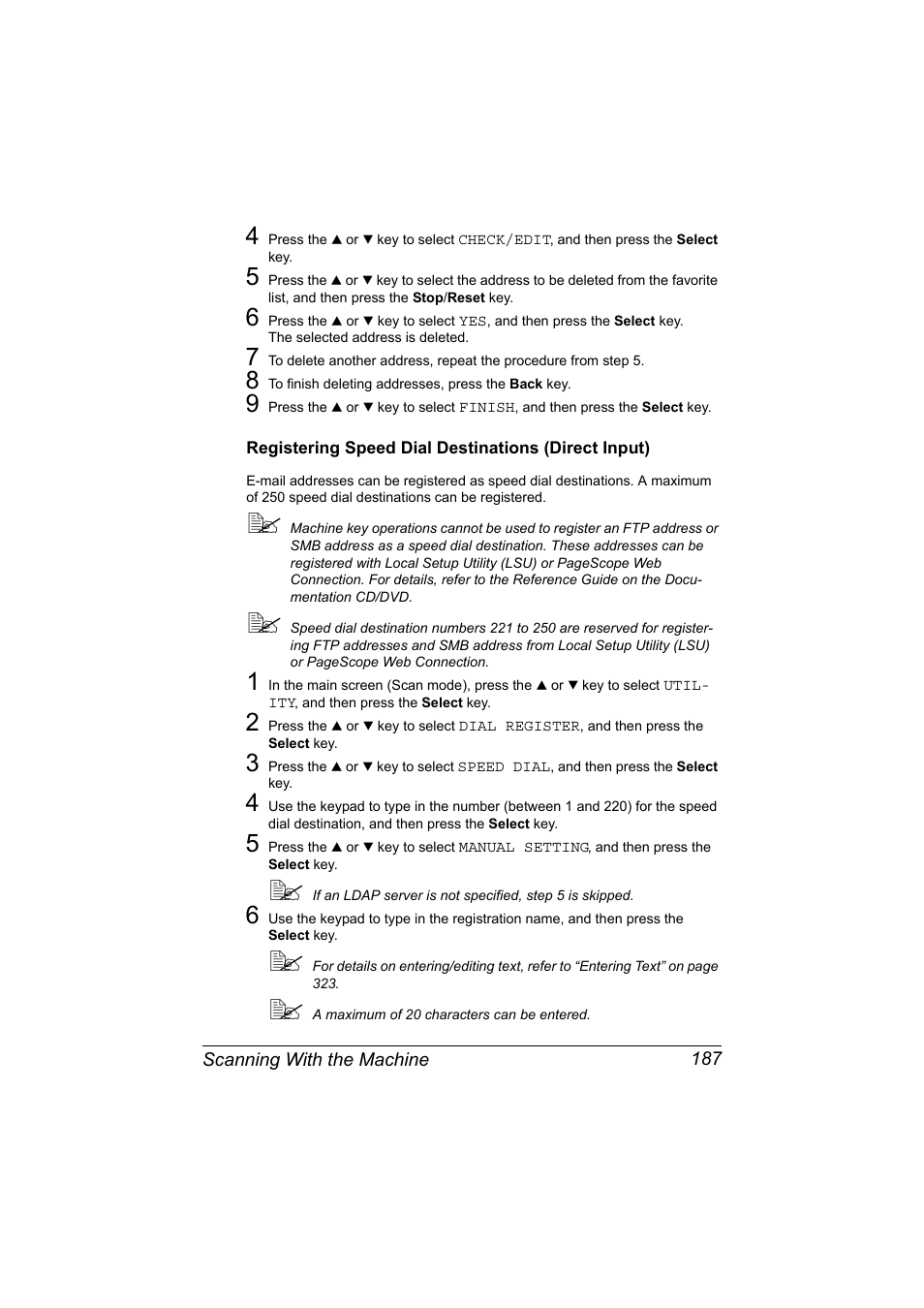 Registering speed dial destinations (direct input) | Konica Minolta MAGICOLOR 4695MF User Manual | Page 201 / 346