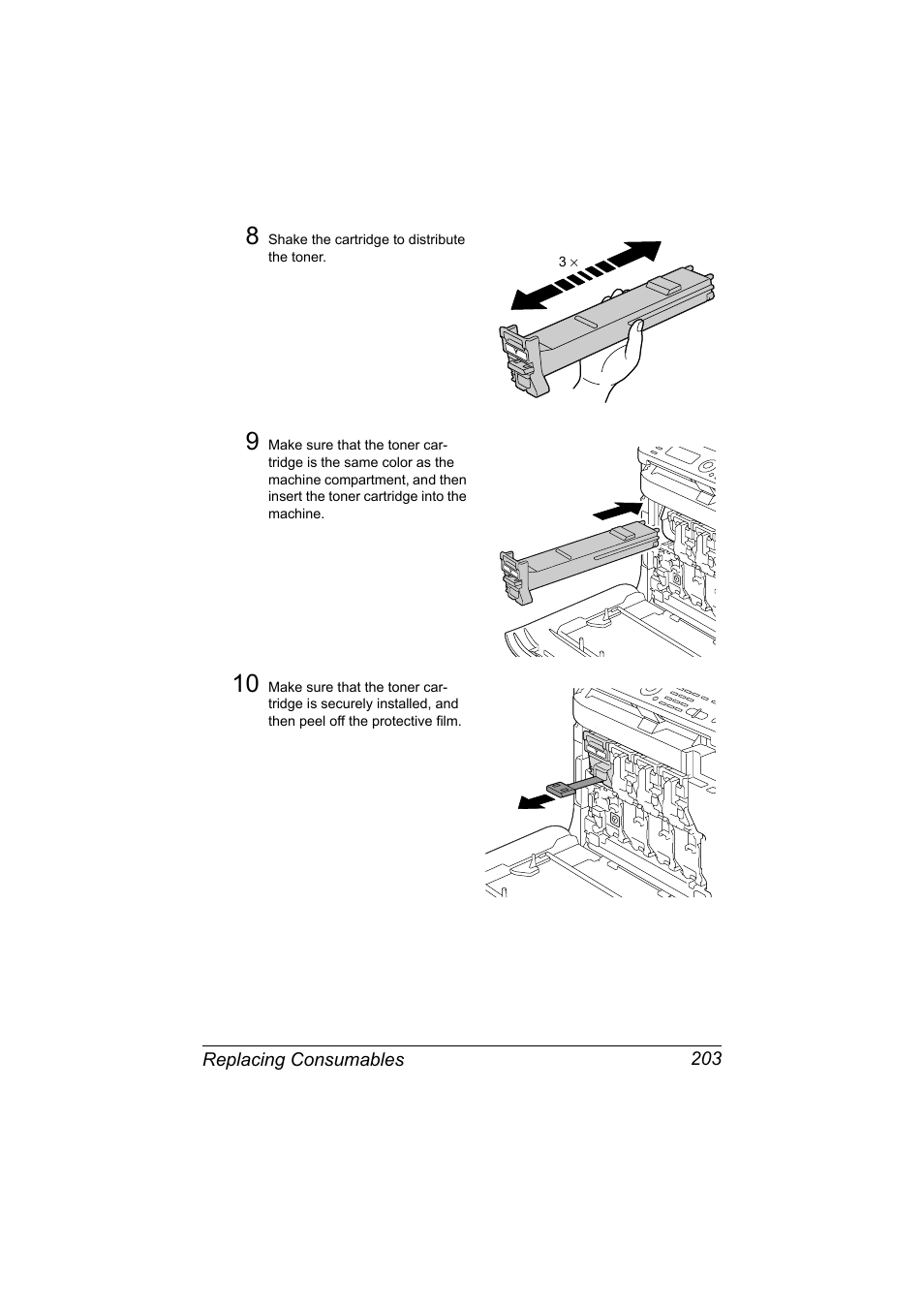 Replacing consumables 203 | Konica Minolta MAGICOLOR 4695MF User Manual | Page 217 / 346