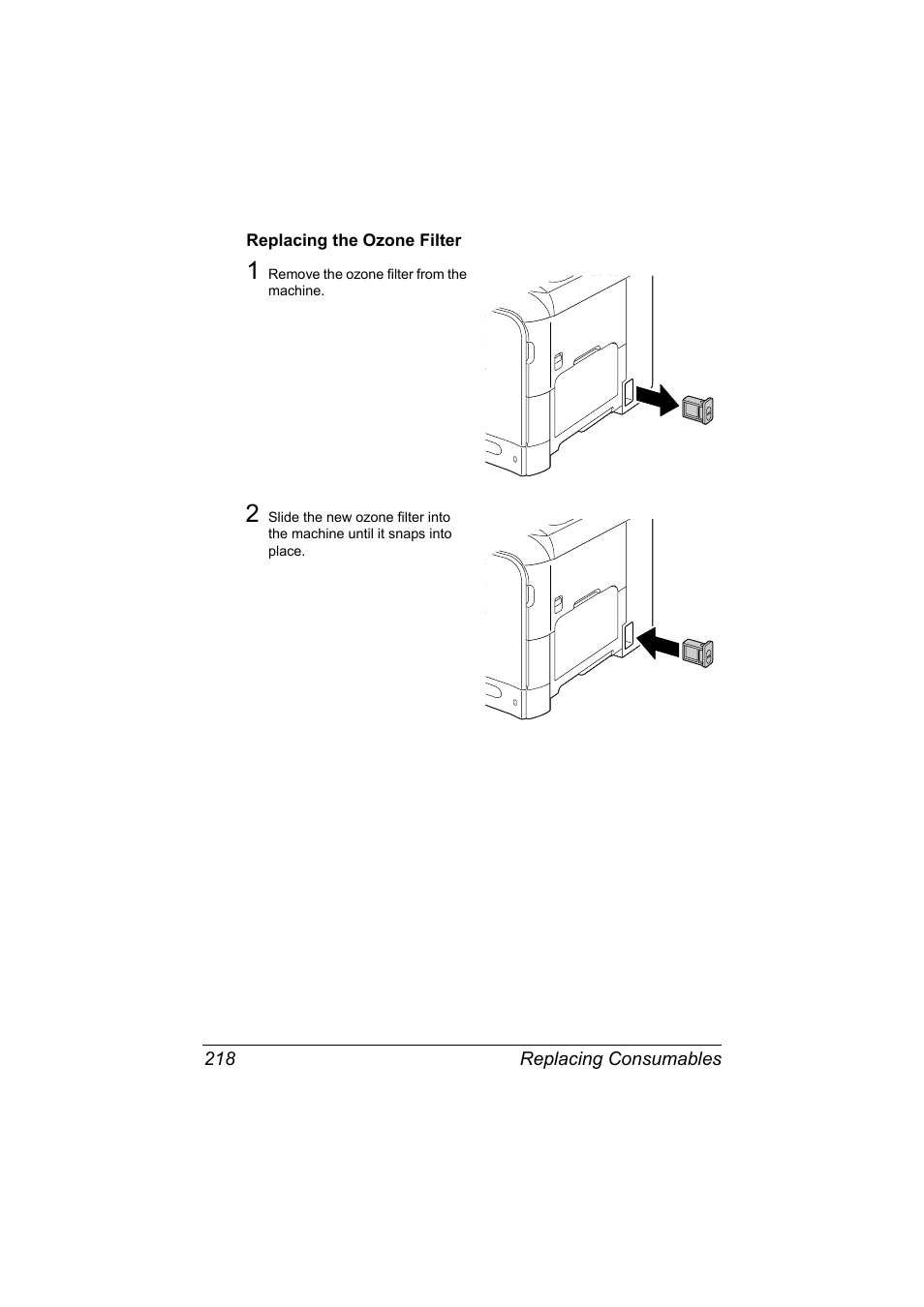 Replacing the ozone filter, Replacing the ozone filter 218 | Konica Minolta MAGICOLOR 4695MF User Manual | Page 232 / 346