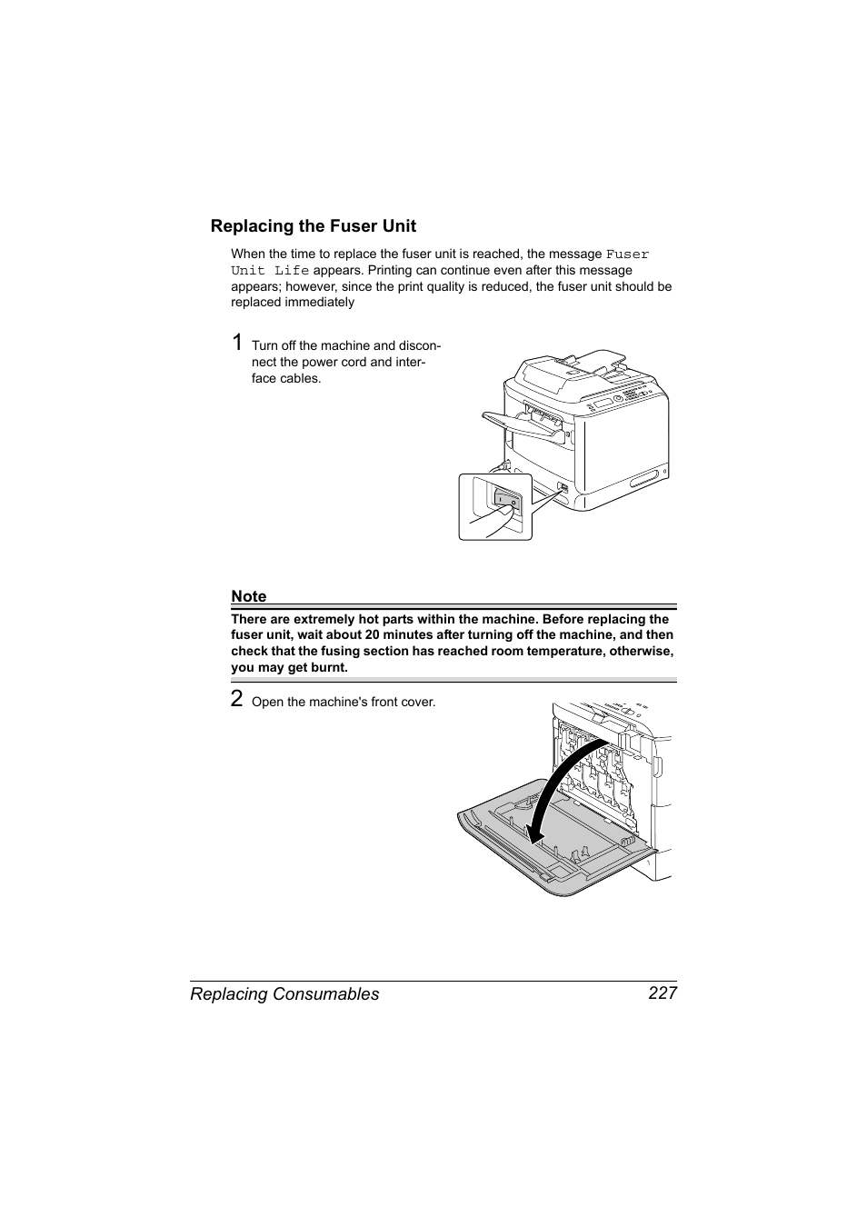 Replacing the fuser unit, Replacing the fuser unit 227 | Konica Minolta MAGICOLOR 4695MF User Manual | Page 241 / 346