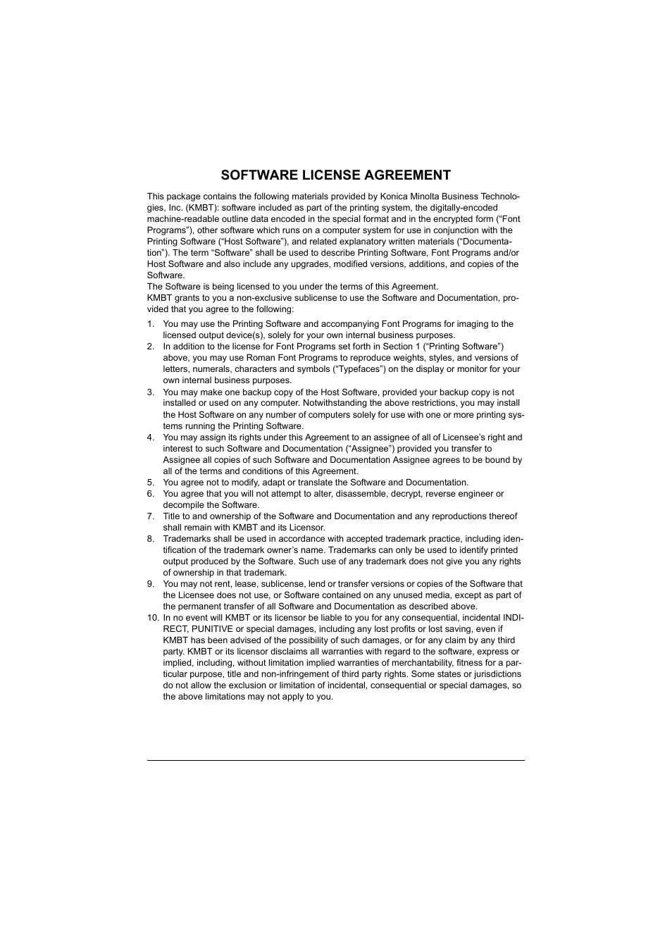 Software license agreement | Konica Minolta MAGICOLOR 4695MF User Manual | Page 3 / 346