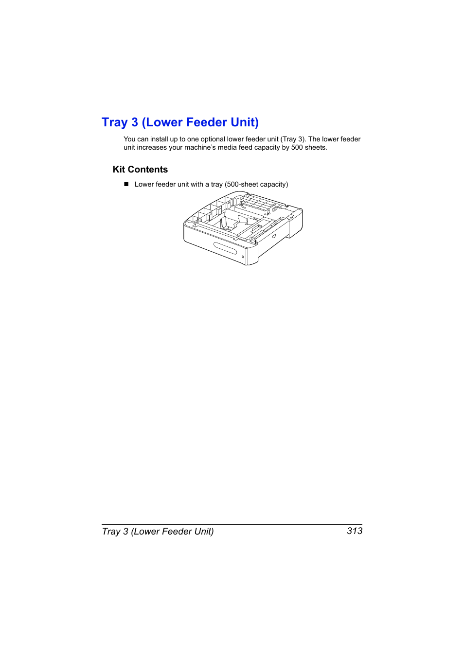 Tray 3 (lower feeder unit), Kit contents, Tray 3 (lower feeder unit) 313 | Kit contents 313 | Konica Minolta MAGICOLOR 4695MF User Manual | Page 327 / 346