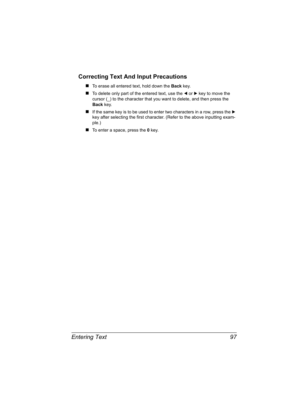 Correcting text and input precautions, Correcting text and input precautions 97 | Konica Minolta magicolor 4690MF User Manual | Page 103 / 108