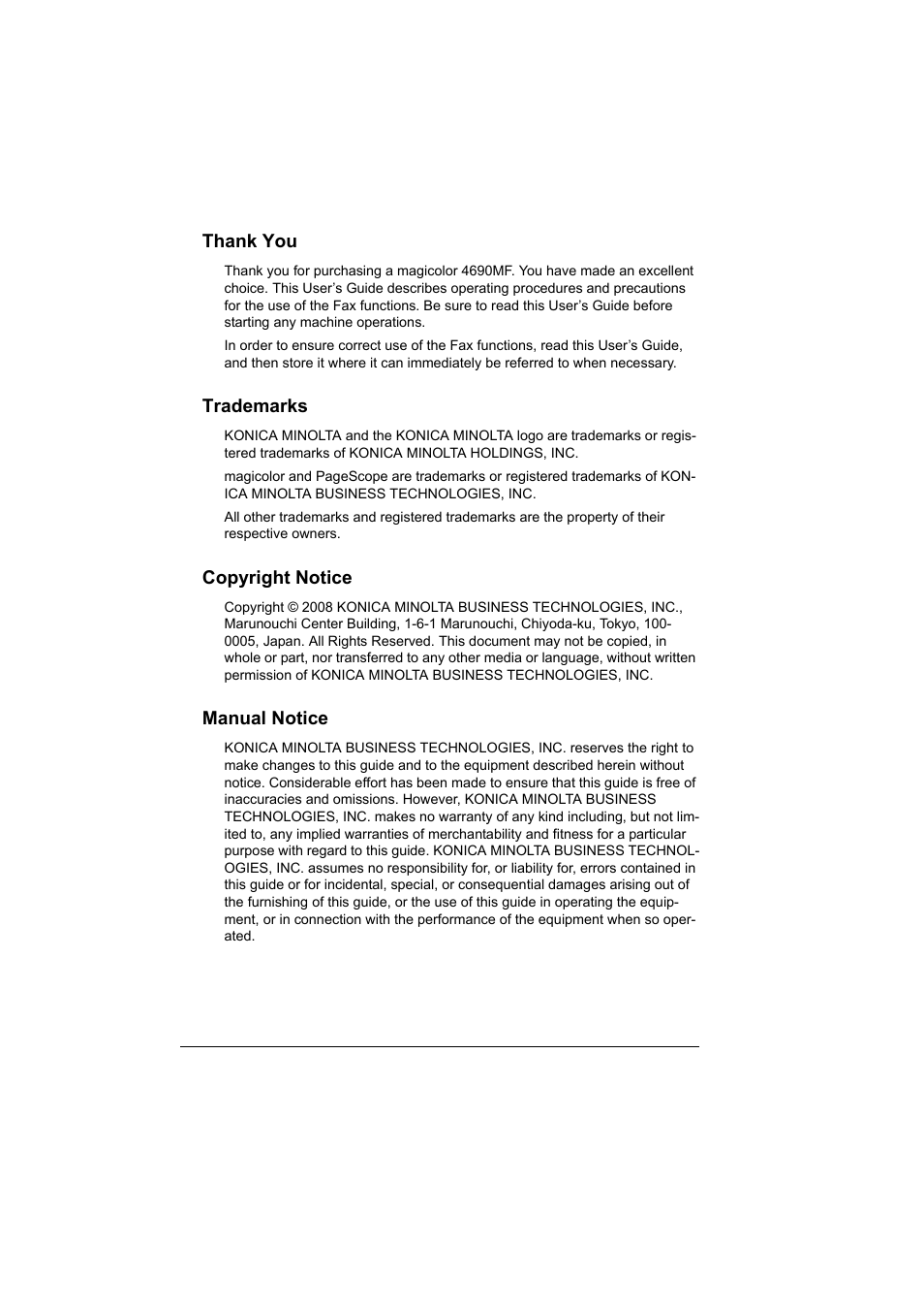 Konica Minolta magicolor 4690MF User Manual | Page 2 / 108