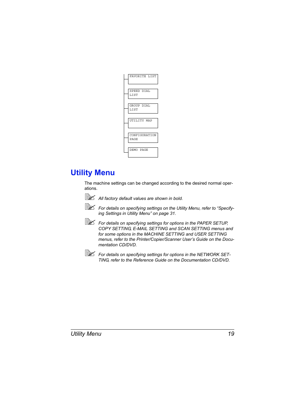 Utility menu, Utility menu 19 | Konica Minolta magicolor 4690MF User Manual | Page 25 / 108