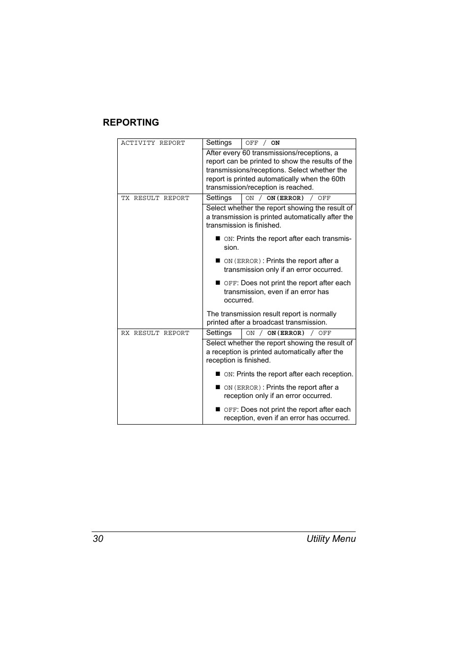 Reporting, Reporting 30, Utility menu 30 reporting | Konica Minolta magicolor 4690MF User Manual | Page 36 / 108