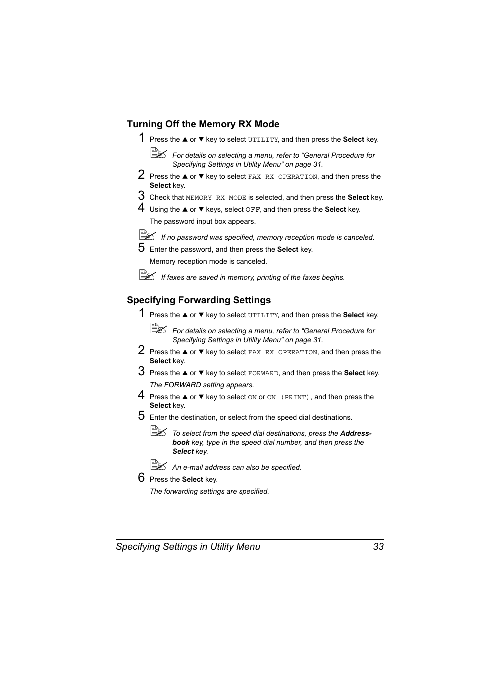 Turning off the memory rx mode, Specifying forwarding settings | Konica Minolta magicolor 4690MF User Manual | Page 39 / 108