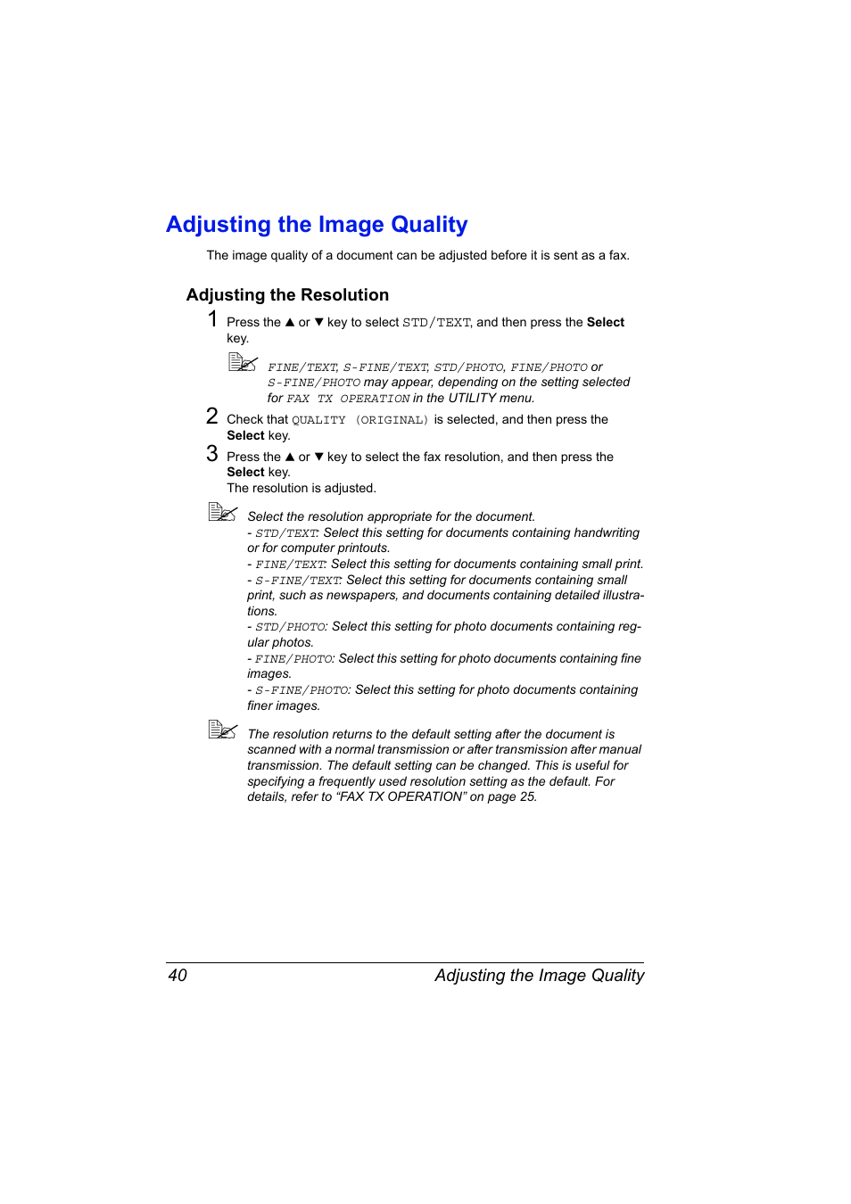 Adjusting the image quality, Adjusting the resolution, Adjusting the image quality 40 | Adjusting the resolution 40 | Konica Minolta magicolor 4690MF User Manual | Page 46 / 108
