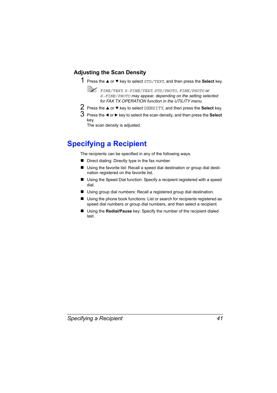 Adjusting the scan density, Specifying a recipient, Adjusting the scan density 41 | Specifying a recipient 41 | Konica Minolta magicolor 4690MF User Manual | Page 47 / 108