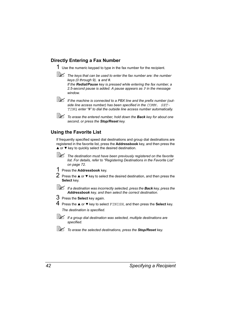 Directly entering a fax number, Using the favorite list | Konica Minolta magicolor 4690MF User Manual | Page 48 / 108