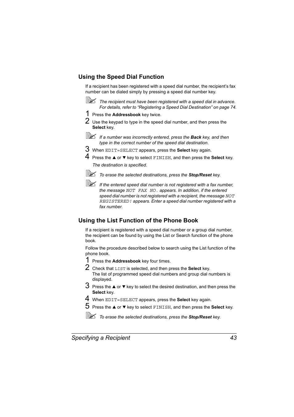 Using the speed dial function, Using the list function of the phone book | Konica Minolta magicolor 4690MF User Manual | Page 49 / 108