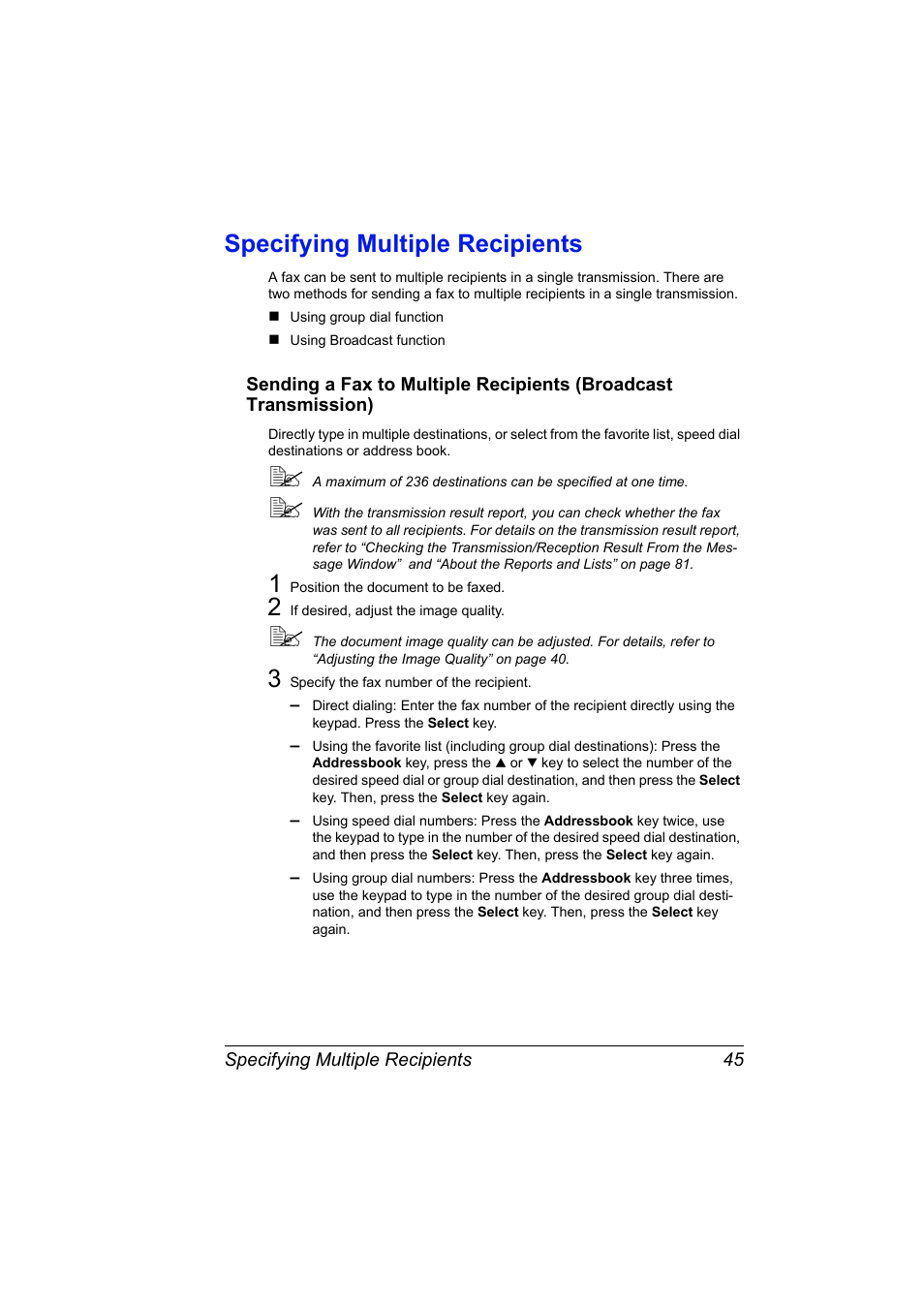 Specifying multiple recipients, Specifying multiple recipients 45 | Konica Minolta magicolor 4690MF User Manual | Page 51 / 108