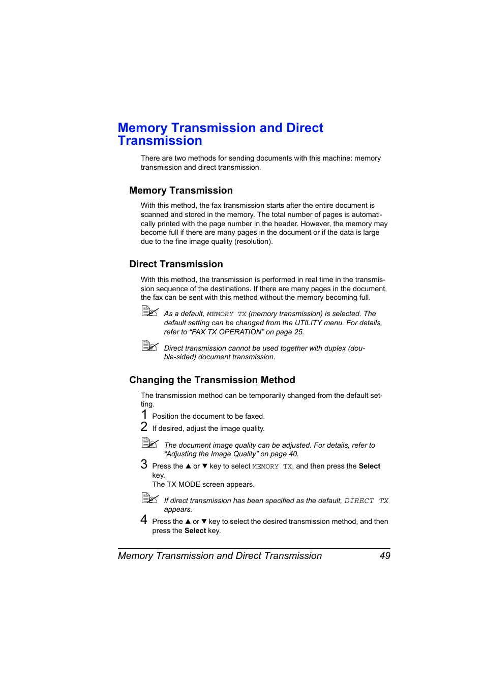 Memory transmission and direct transmission, Memory transmission, Direct transmission | Changing the transmission method, Memory transmission and direct transmission 49 | Konica Minolta magicolor 4690MF User Manual | Page 55 / 108