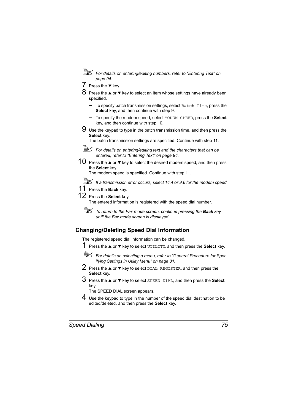 Changing/deleting speed dial information, Changing/deleting speed dial information 75 | Konica Minolta magicolor 4690MF User Manual | Page 81 / 108