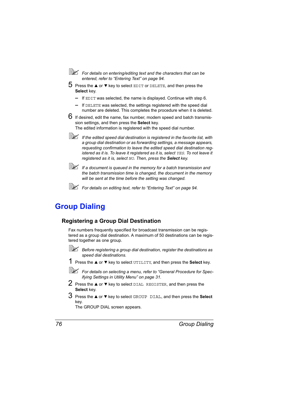 Group dialing, Registering a group dial destination, Group dialing 76 | Registering a group dial destination 76 | Konica Minolta magicolor 4690MF User Manual | Page 82 / 108