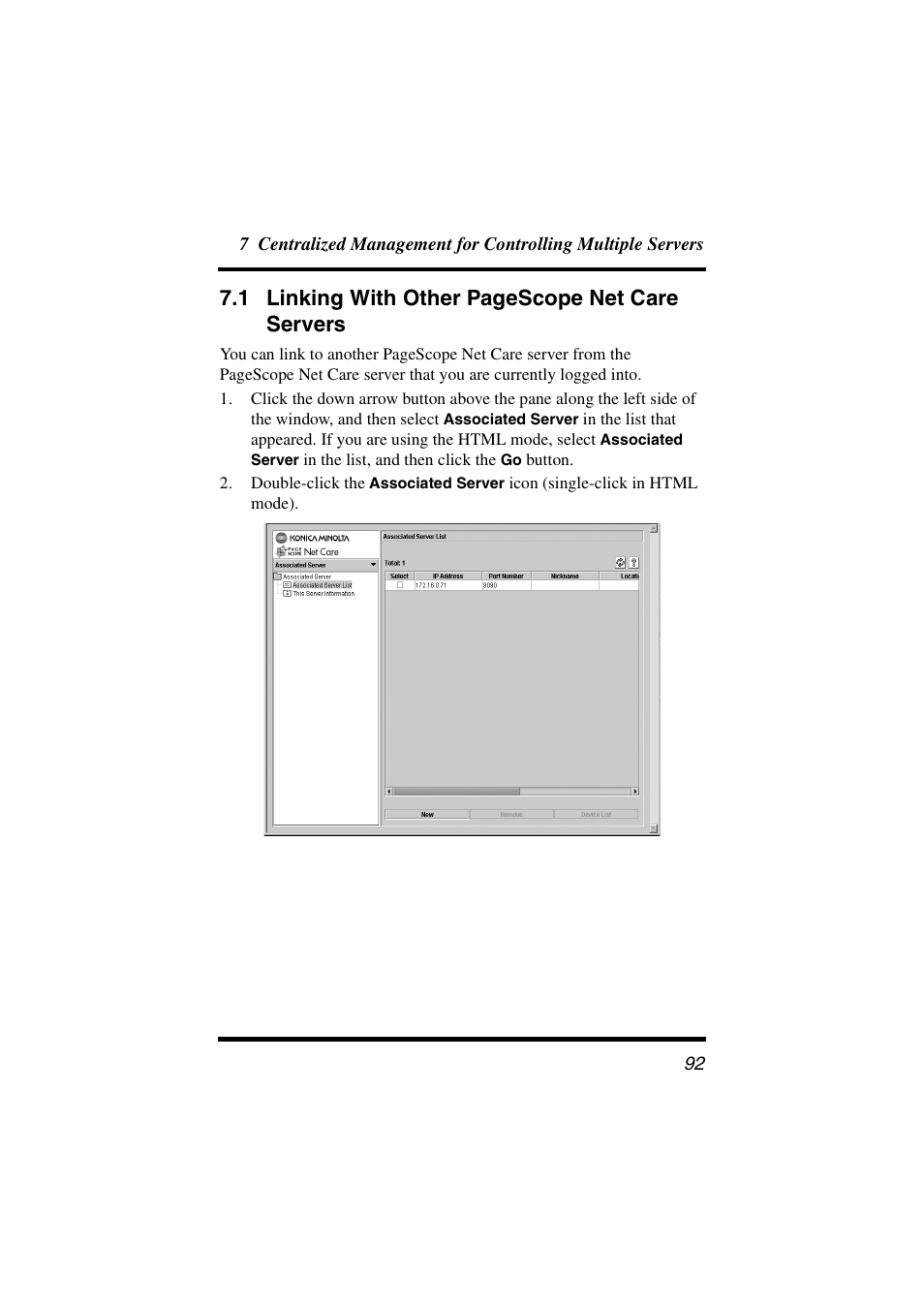 1 linking with other pagescope net care servers | Konica Minolta PageScope Net Care User Manual | Page 103 / 145