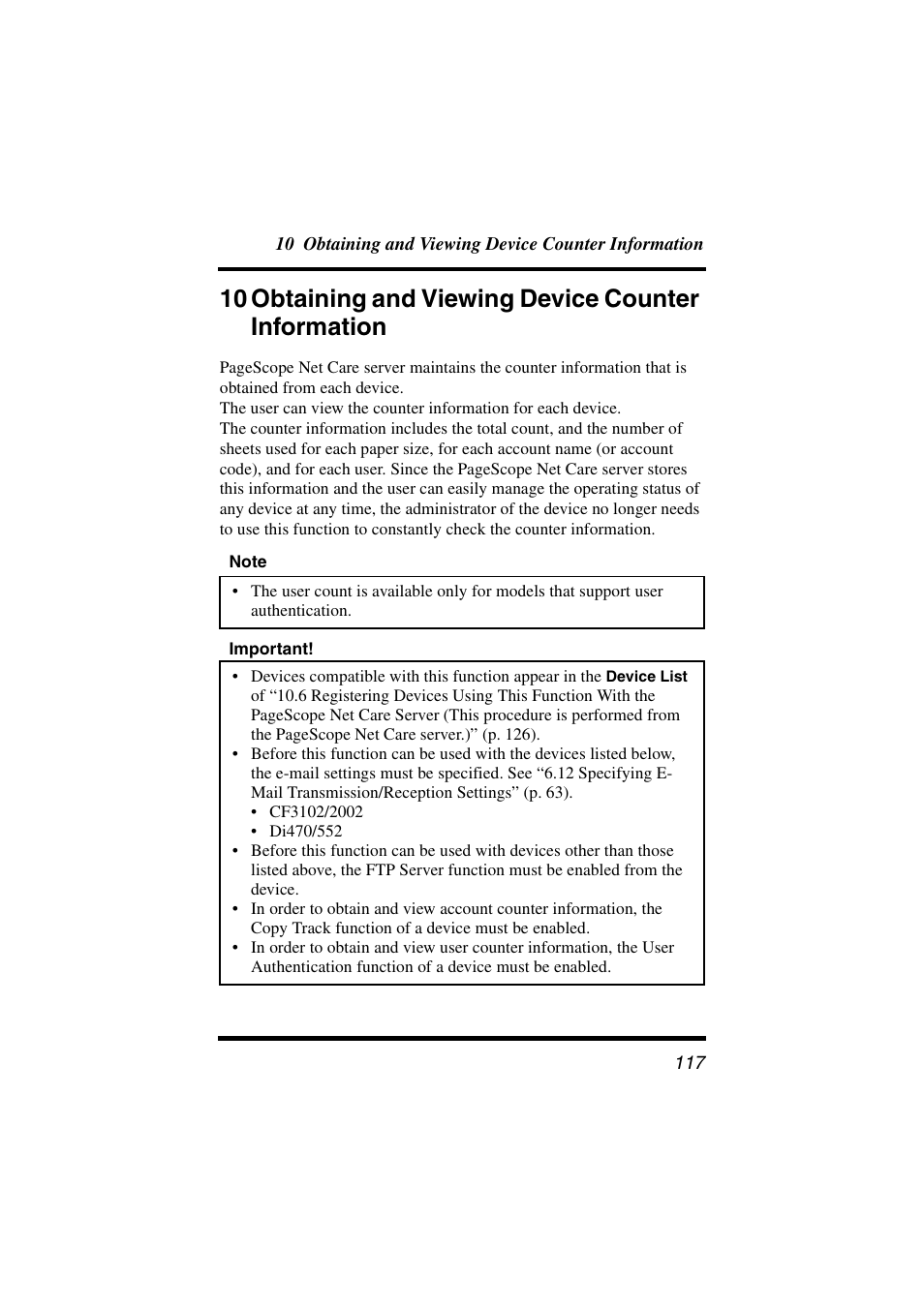 10obtaining and viewing device counter, Information | Konica Minolta PageScope Net Care User Manual | Page 128 / 145