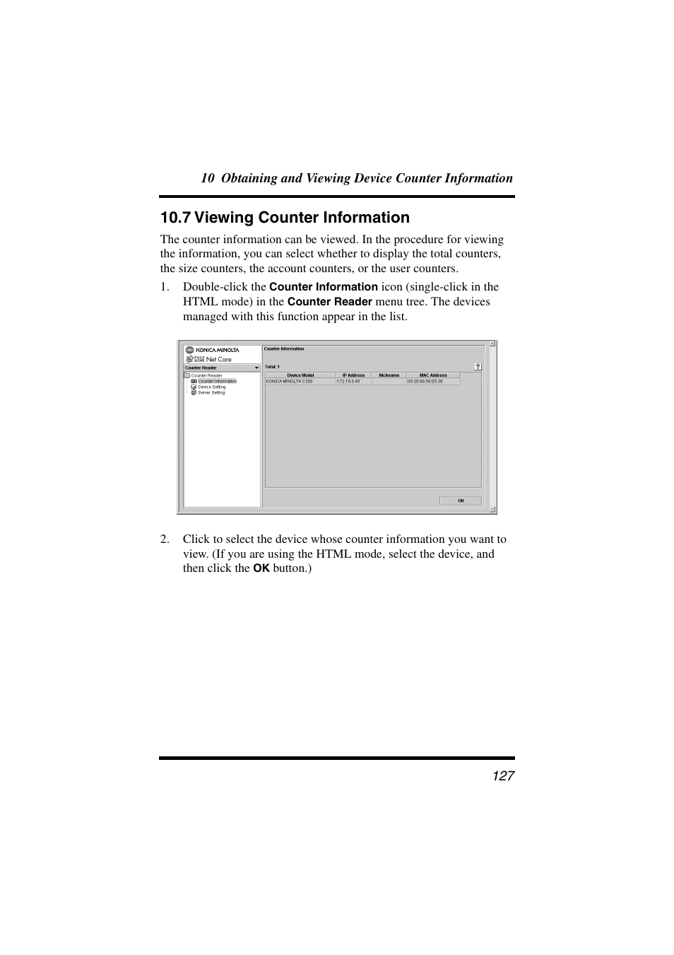 7 viewing counter information | Konica Minolta PageScope Net Care User Manual | Page 138 / 145