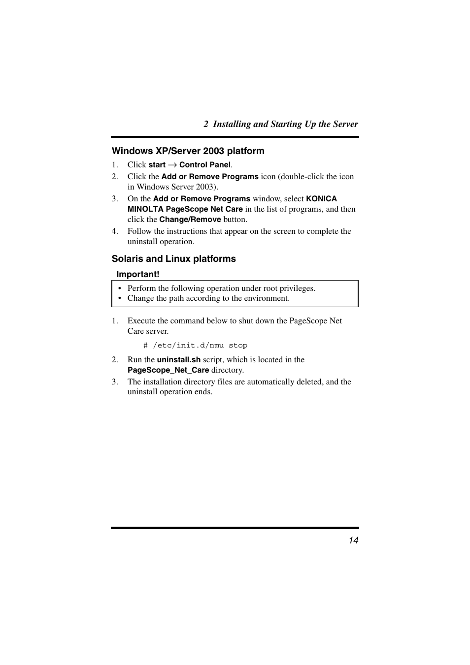 Windows xp/server 2003 platform, Solaris and linux platforms | Konica Minolta PageScope Net Care User Manual | Page 25 / 145