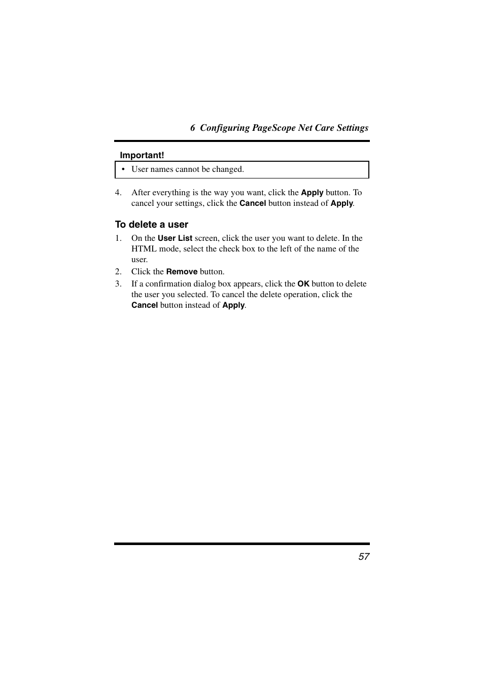 To delete a user | Konica Minolta PageScope Net Care User Manual | Page 68 / 145