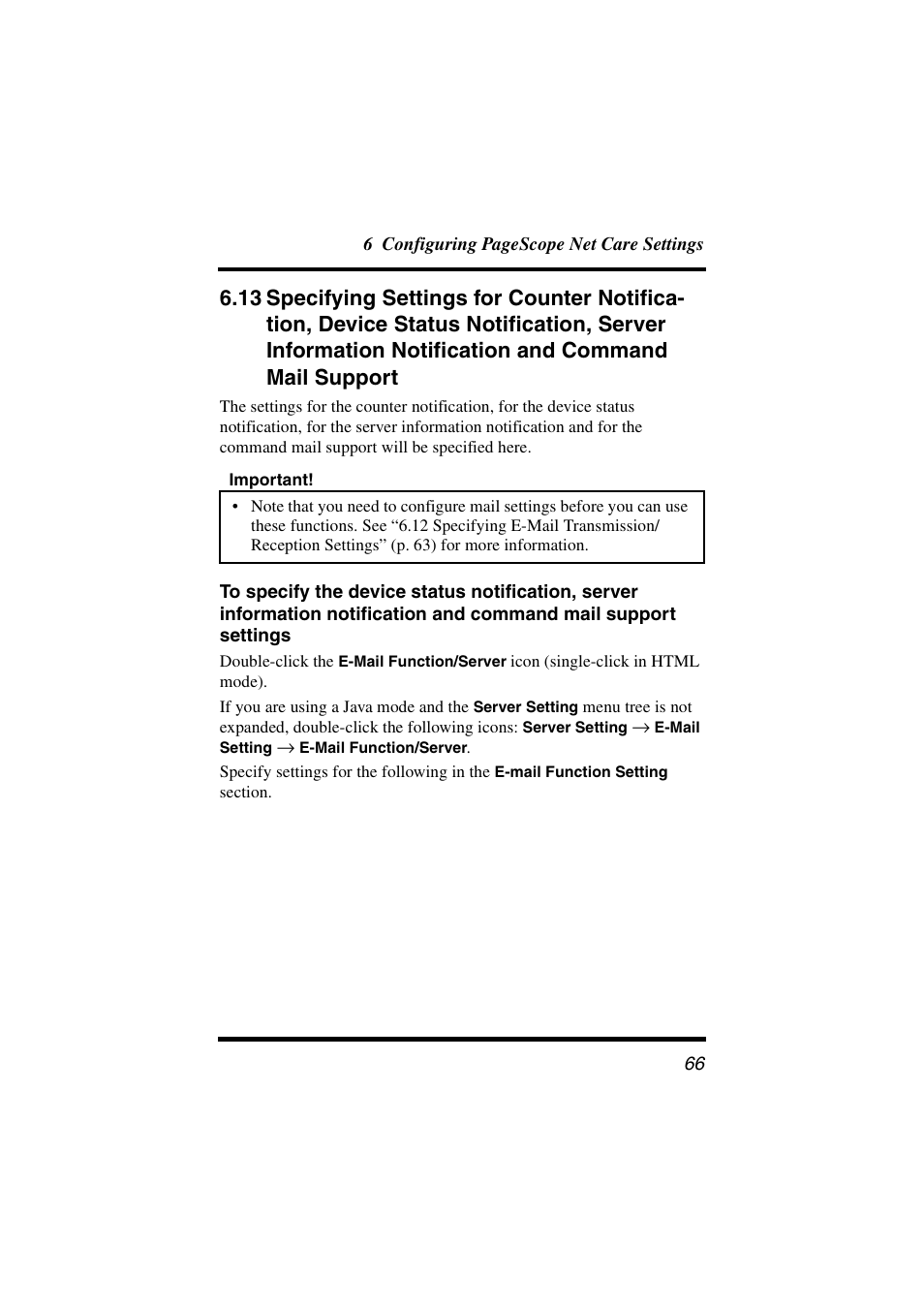 13 specifying settings for counter notification, Notification and command mail support settings | Konica Minolta PageScope Net Care User Manual | Page 77 / 145