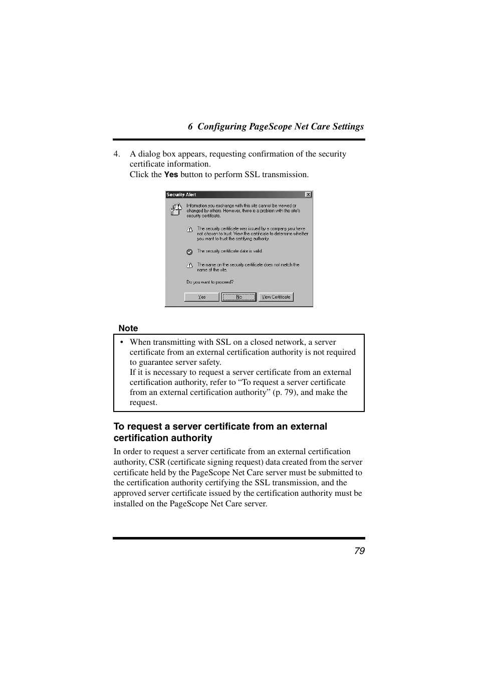 To request a server certificate from an external, Certification authority | Konica Minolta PageScope Net Care User Manual | Page 90 / 145