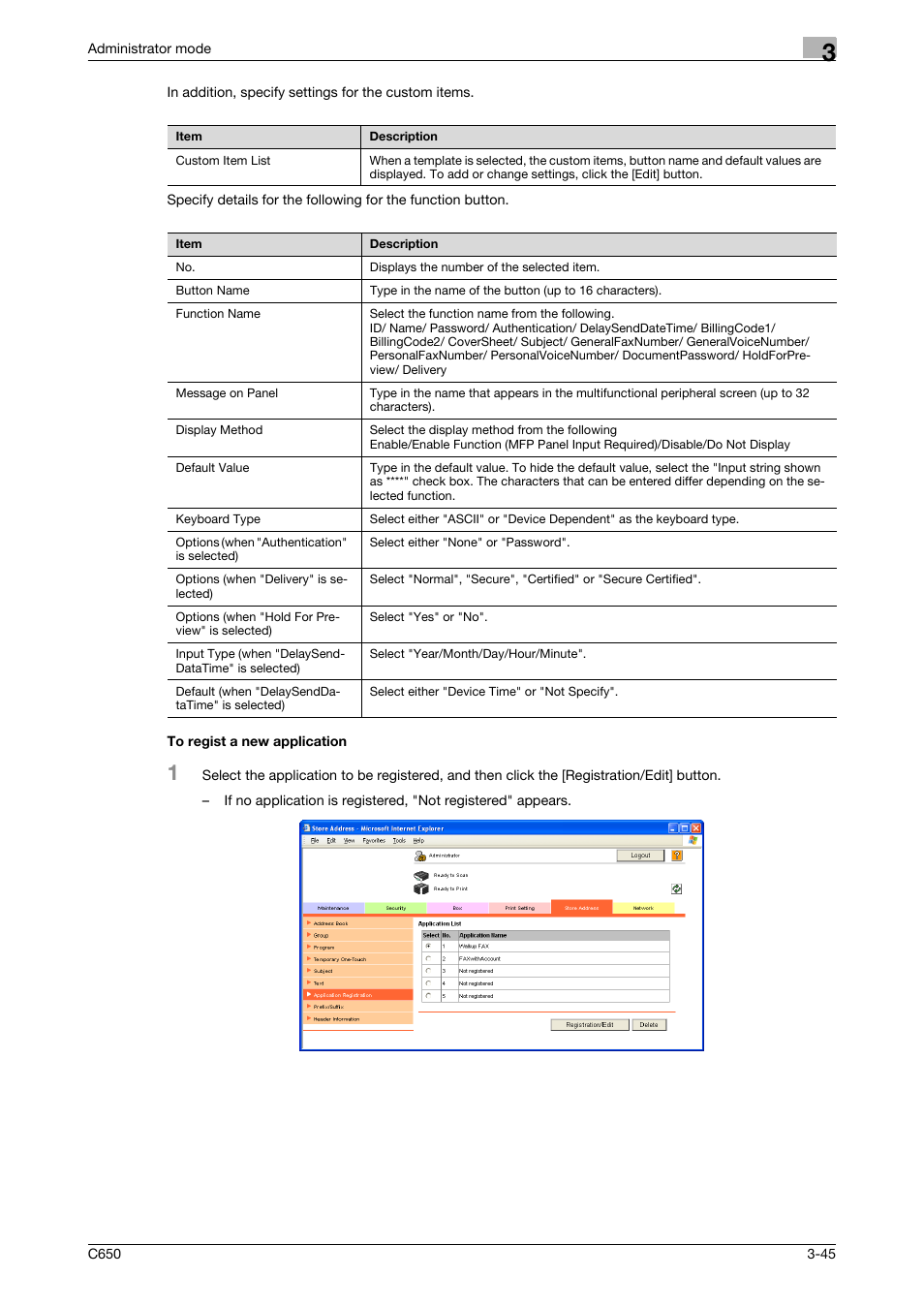 To regist a new application, To regist a new application -45 | Konica Minolta bizhub C650 User Manual | Page 119 / 165